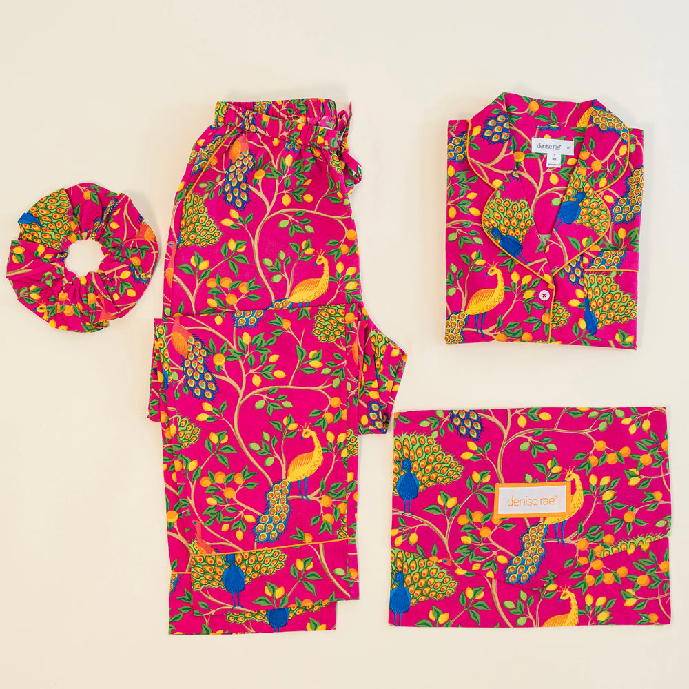 Fearless Peacock | Long Sleeve Pajama Gift set - Pink