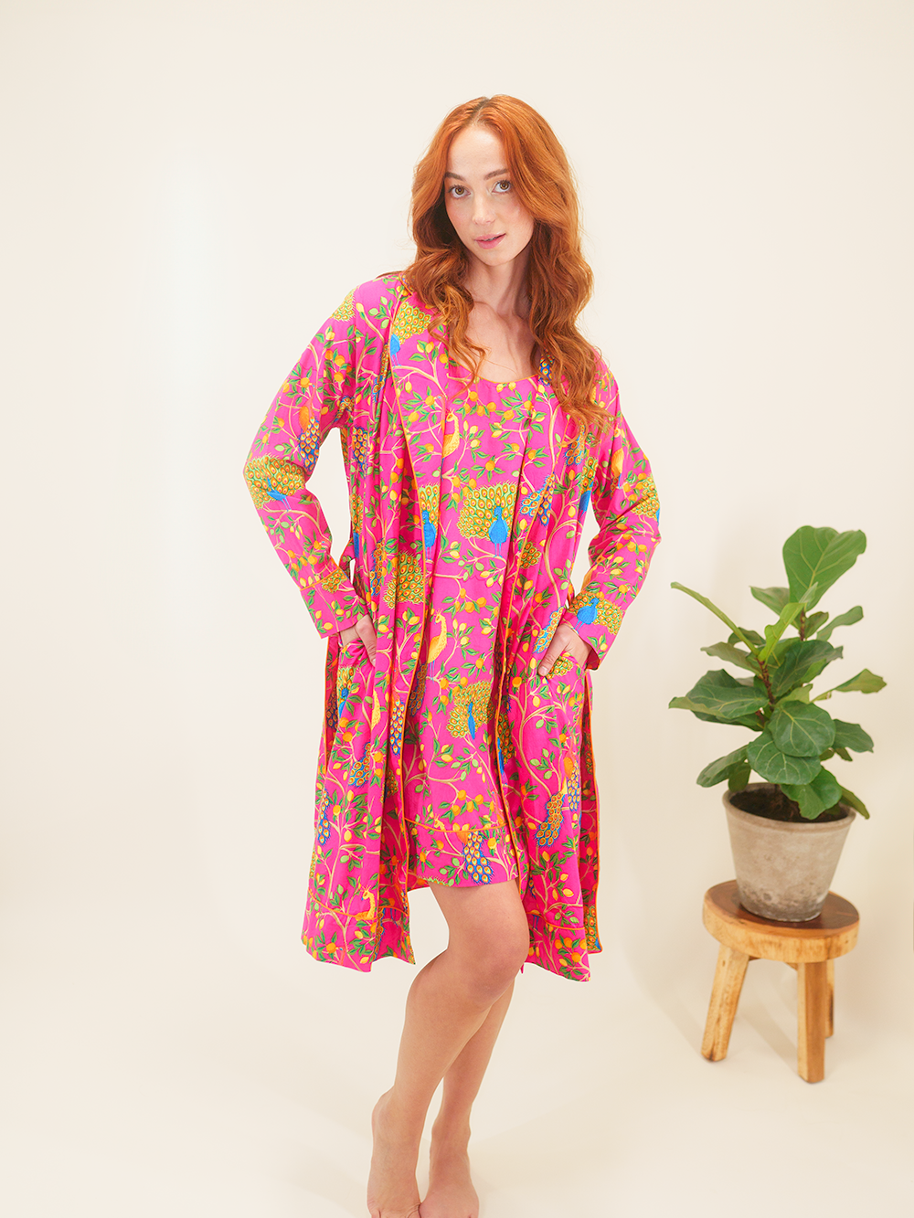 Fearless Peacock | Cami & Robe Gift set - Pink