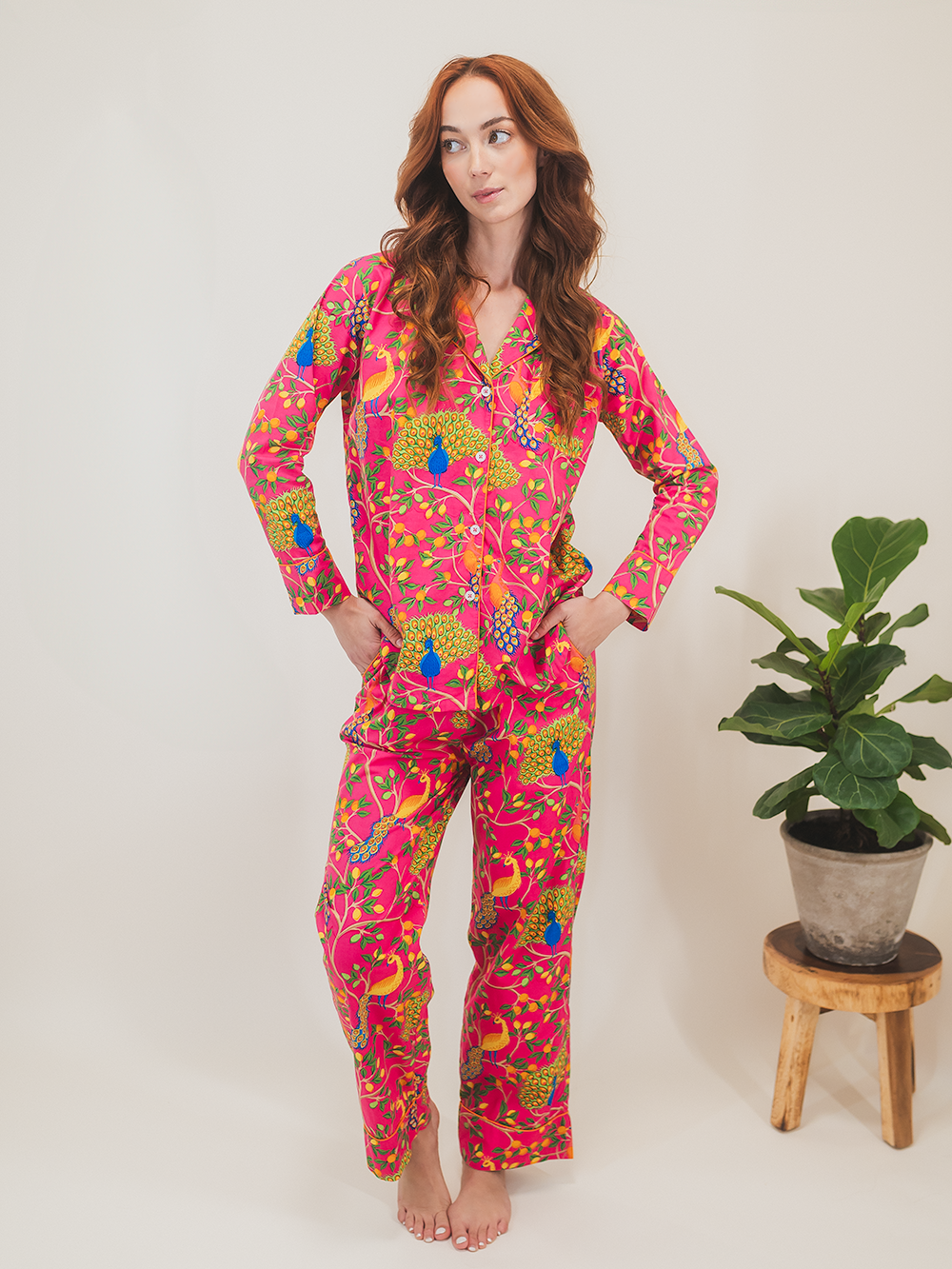 Fearless Peacock | Long Sleeve Pajama Gift set - Pink