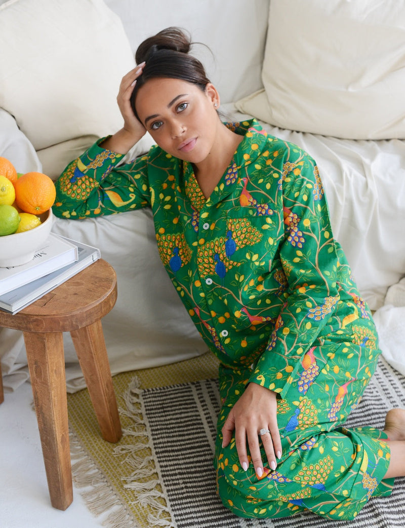 Fearless Peacock Long Sleeve Pajama Gift set Green – denise rae