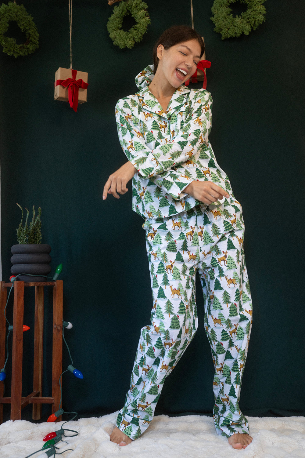 Deer Jamas | Long Sleeve Pajama set - White