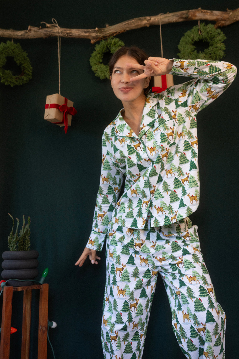 Deer Jamas | Long Sleeve Pajama set - White