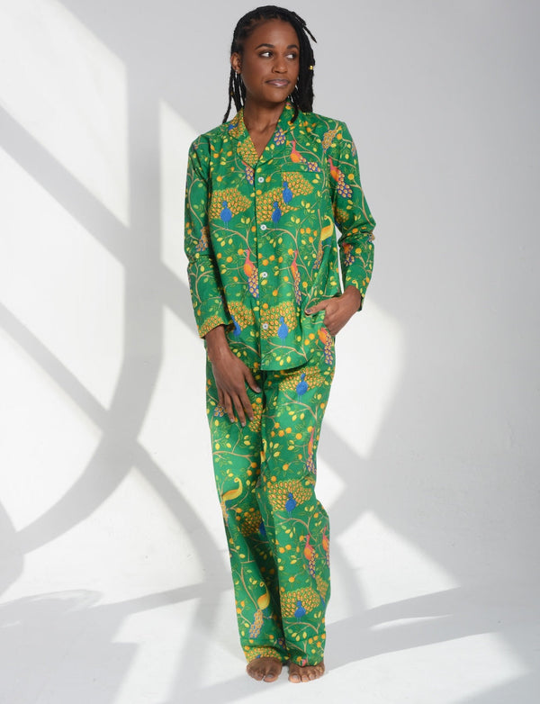 Fearless Peacock | Long Sleeve Pajama Gift Set - Green